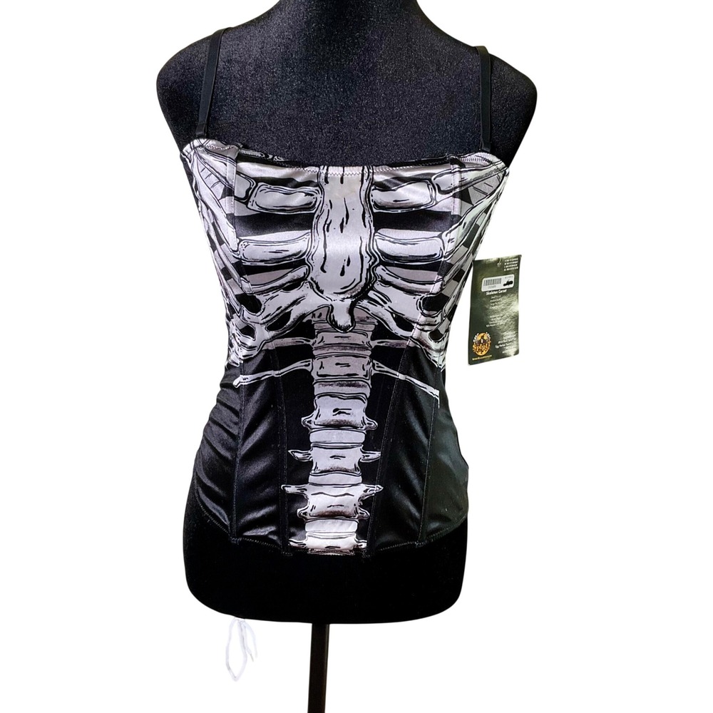 NWT Spirit Halloween Skeleton Bustier Corset Rib Cage Bone Print Top Size L Goth